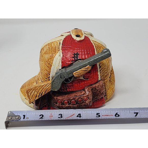 Vintage Hunting Hat Coin Bank With Stopper Red Gold And Yellow - Picture 8 of 10